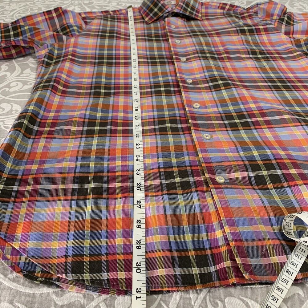 Peter Millar Shirt Men L Tartan Plaid 100% Cotton Multicolor Sport Luxury Preppy - Picture 13 of 14